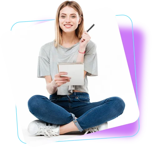 Woman smiling while writing