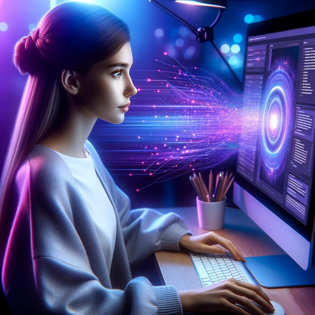Жена, работеща на компютъра си