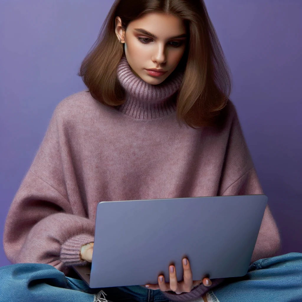 Молодая женщина работает на ноутбуке