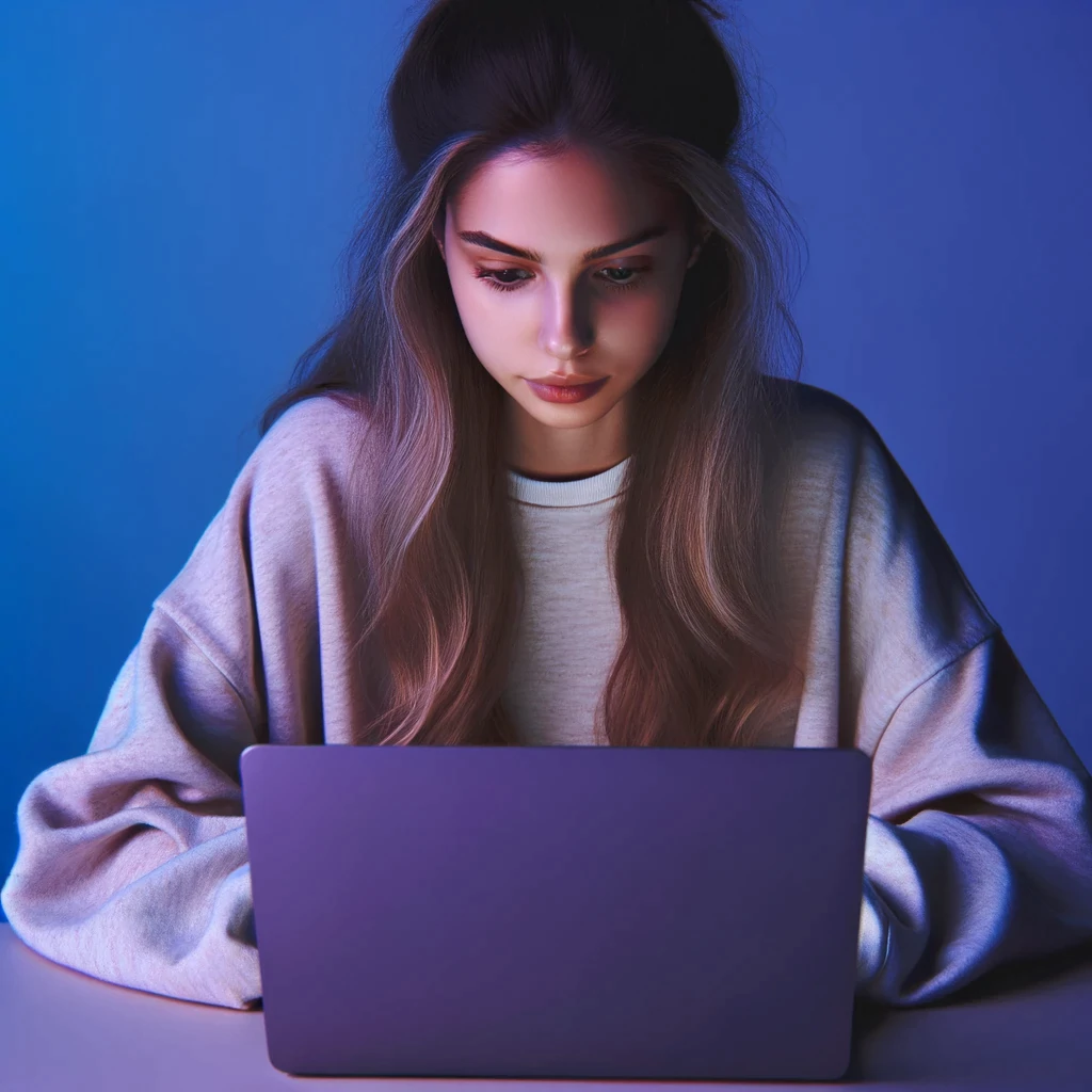 אישה צעירה עובדת על מחשב נייד