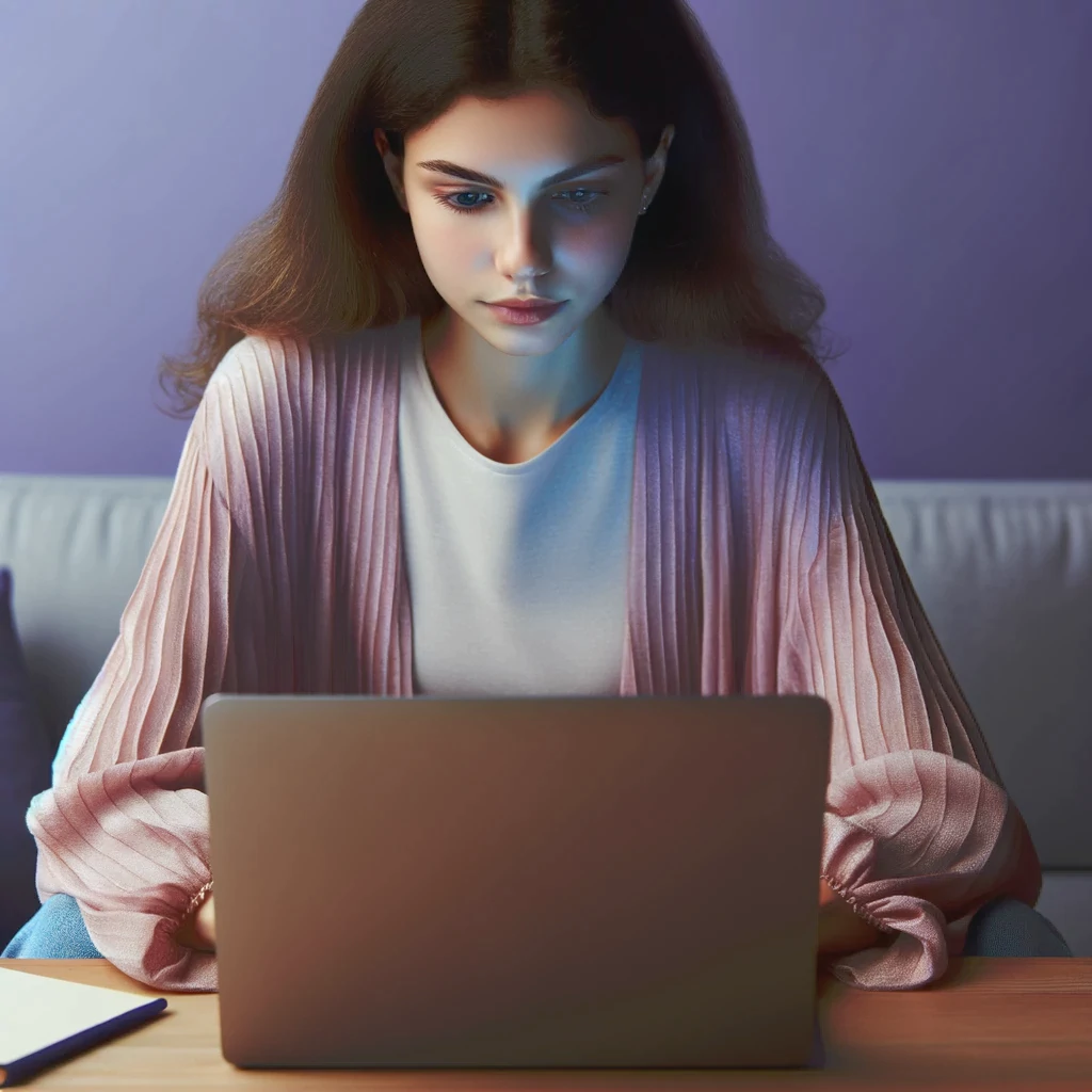 Mlada žena radi na laptopu
