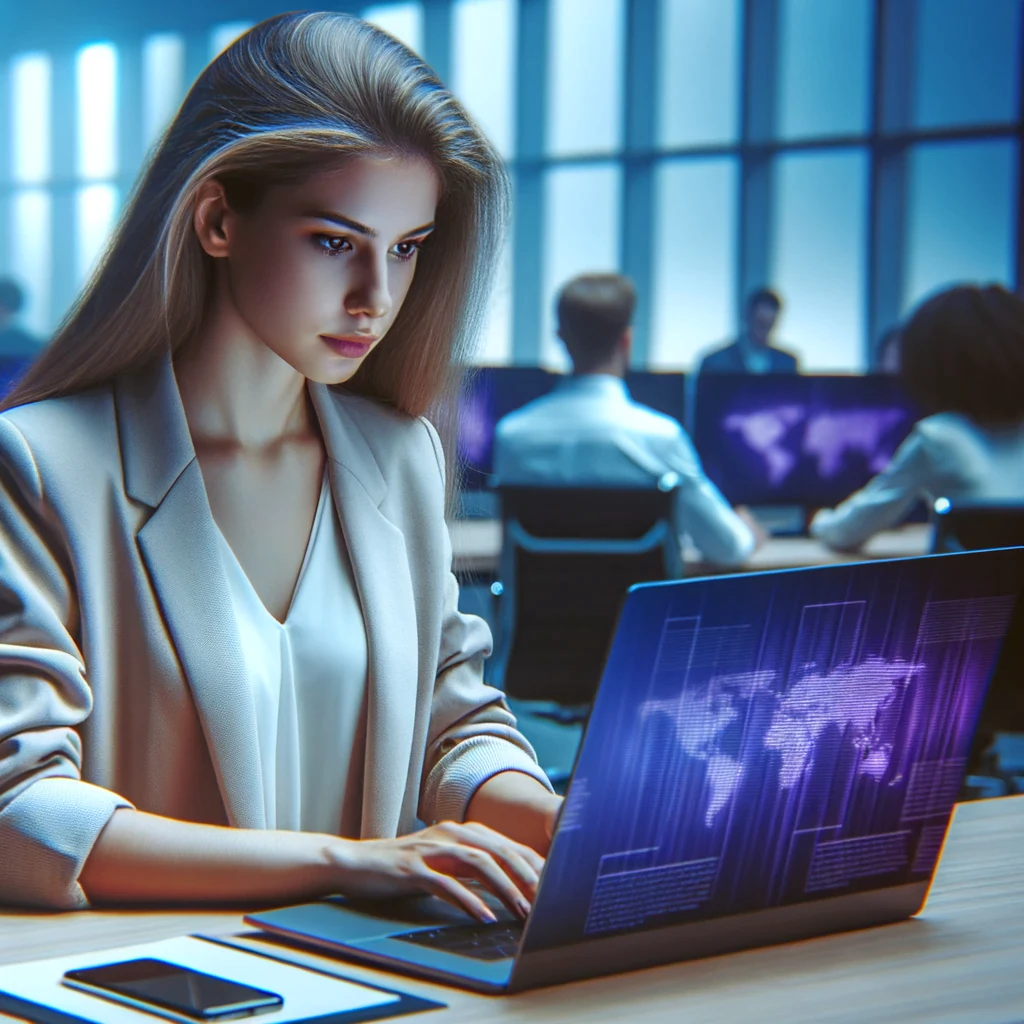 Mlada žena radi na laptopu