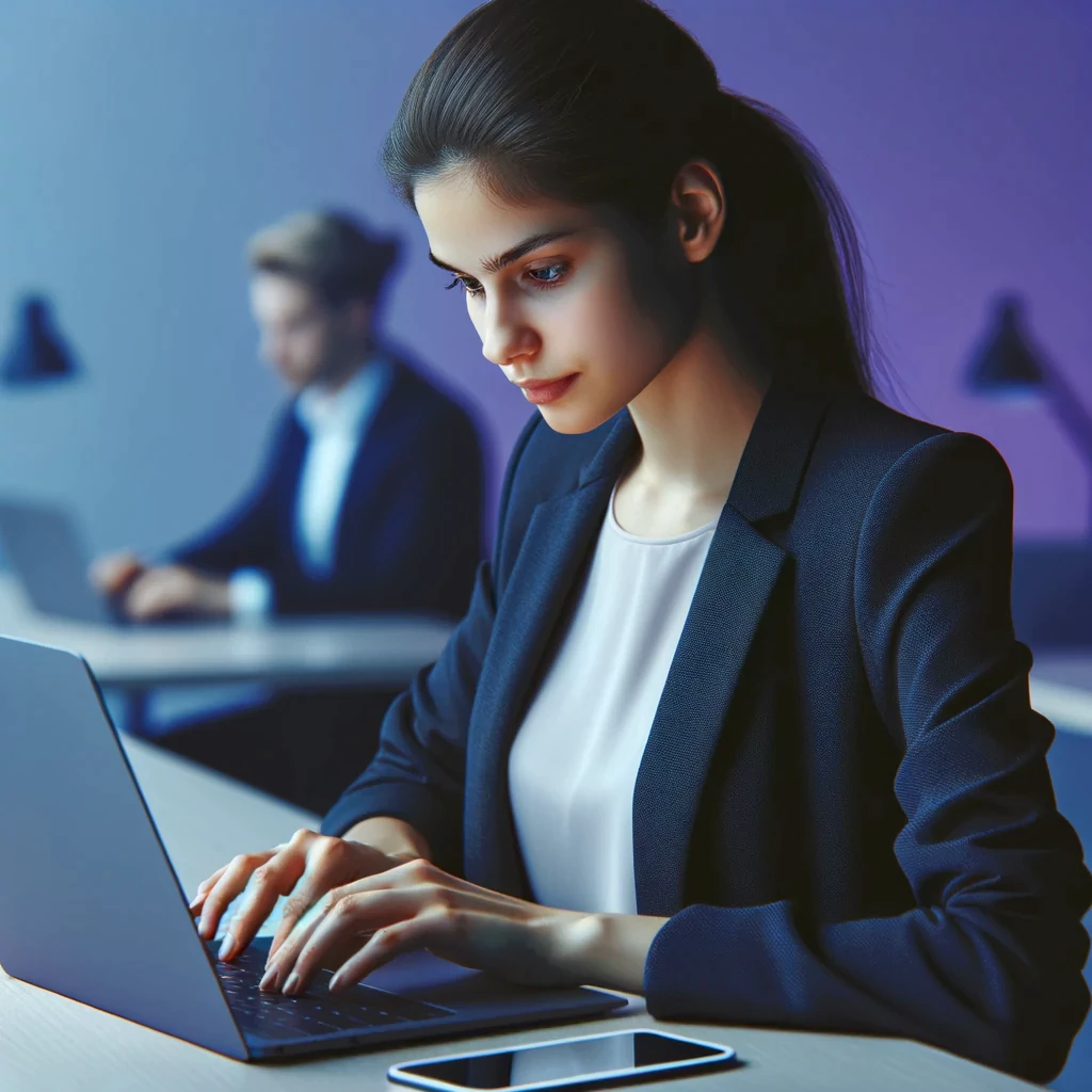 Fiatal nő dolgozik a laptop