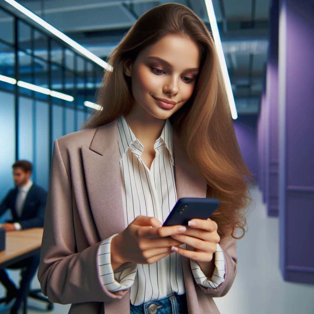 Jeune femme souriante en regardant son téléphone