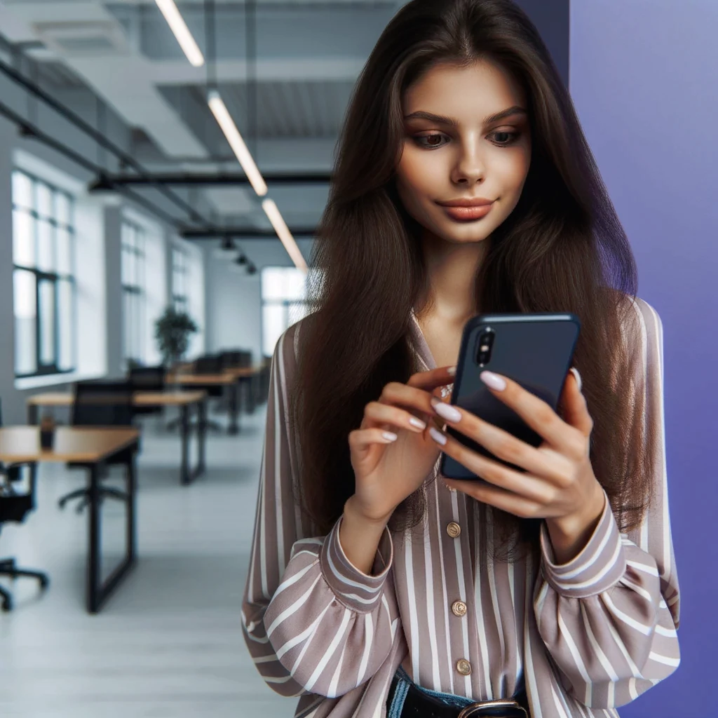 Jeune femme souriante en regardant son téléphone