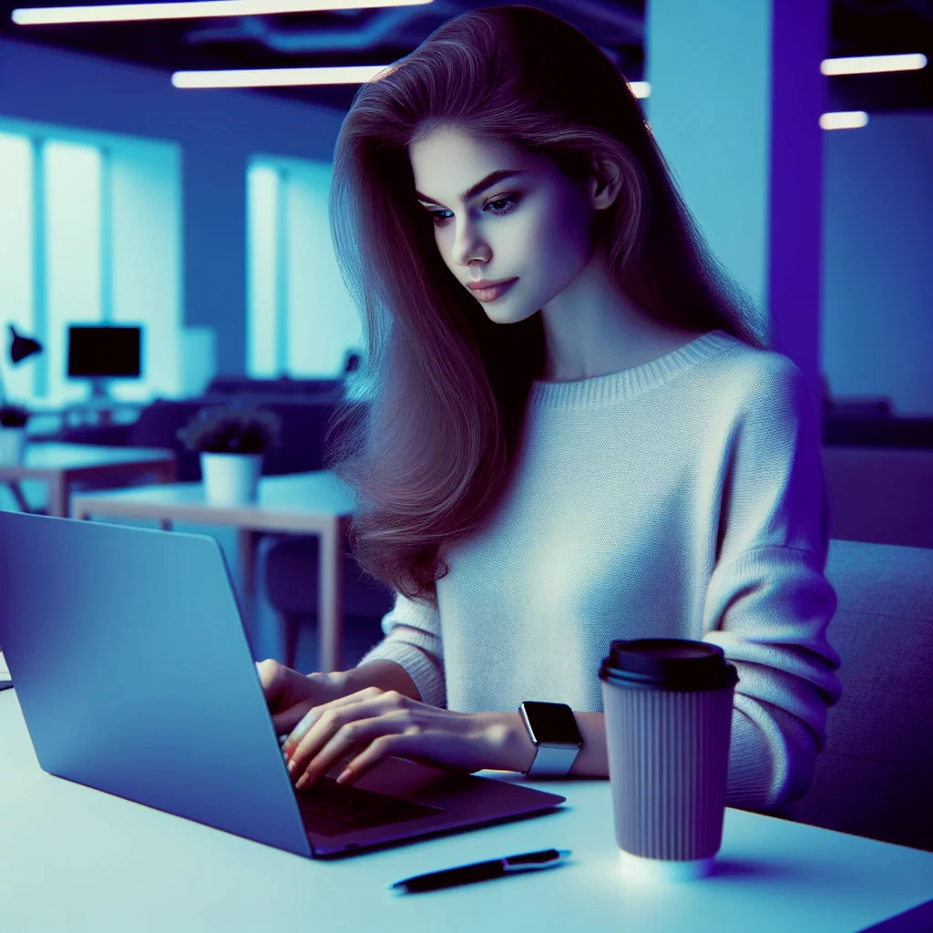 Jeune femme souriante en travaillant sur un ordinateur portable